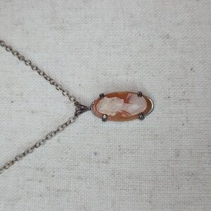 Vintage Cameo Pendant Necklace Conch Shell Antique Resin Victorian Look